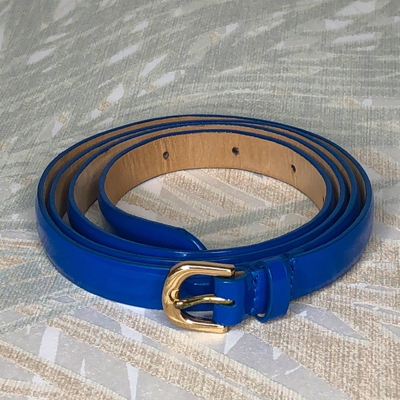 J Crew Blue Patent Leather Skinny Belt, Large